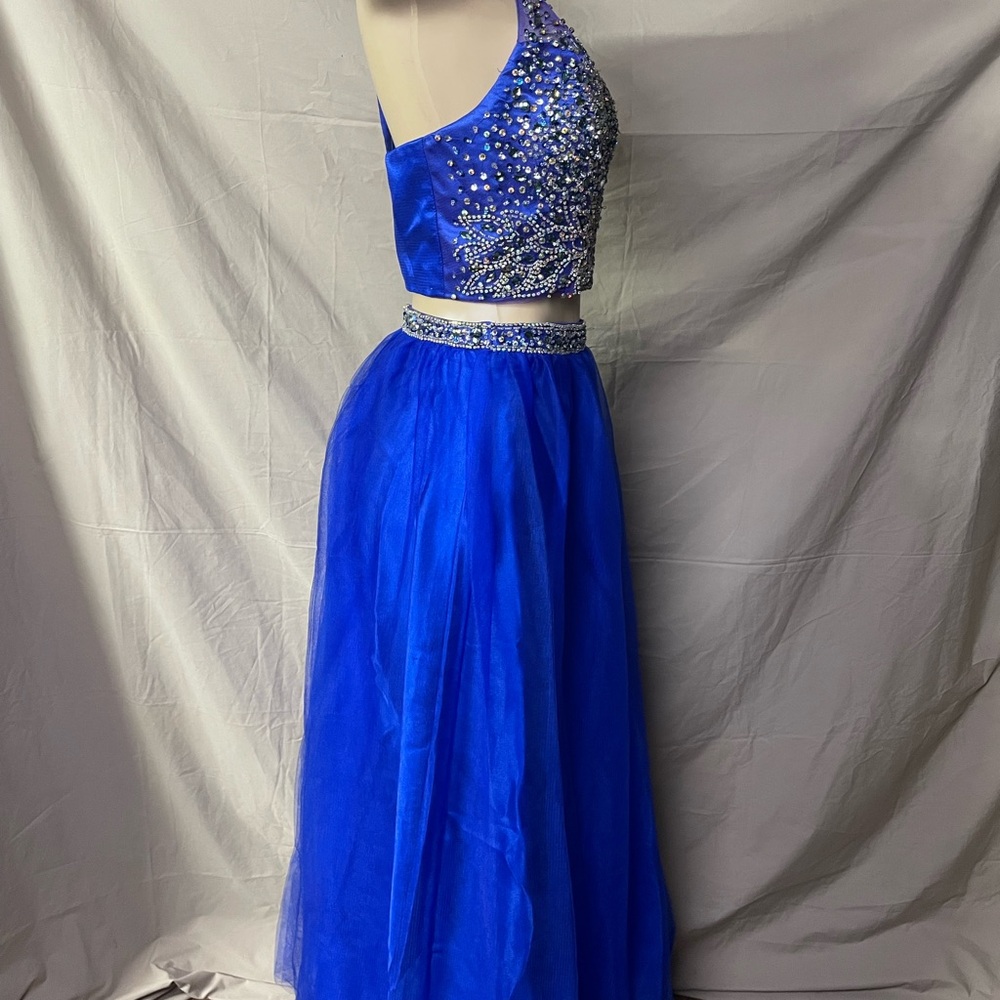 Beaded Two-Piece Royal Blue Prom Dress